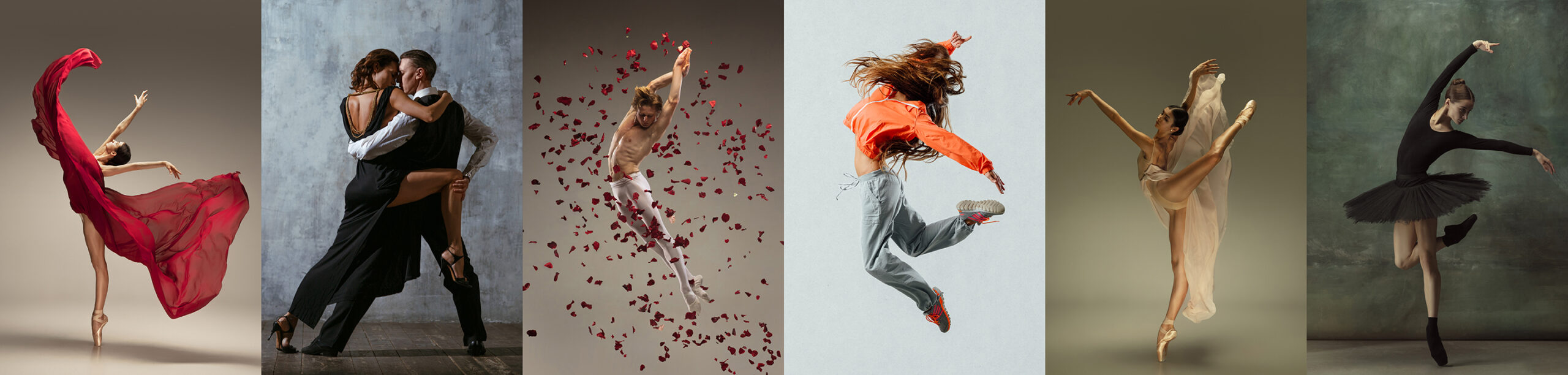 Collage of portraits of male and female ballet dancers